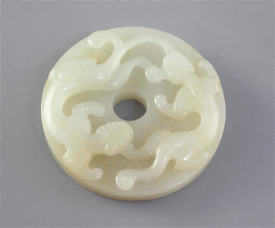 A Chinese pale celadon jade bi disc, 19th century diameter 5.4cm